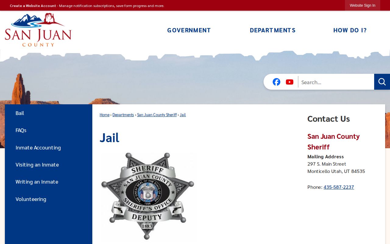 San Juan County Jail booking-record and mugshot policy page